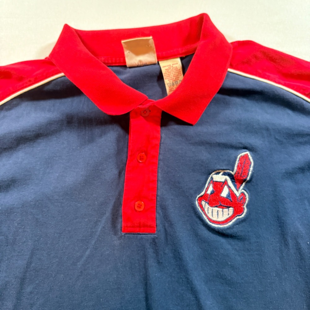 Cleveland Indians Polo Shirt Mens Large Chief Wahoo Navy Red Cotton MLB Baseball